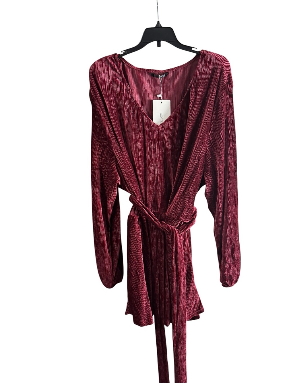 Women's Wine Red Pleated  shimmery blouse with Belt